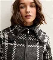 Women's Grey Check Zip Knitted Bomber New Look