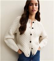 Women's Cream Chunky Crew Neck Cardigan New Look