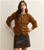 Women's Tan Chunky Crew Neck Cardigan New Look