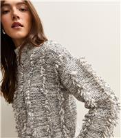 Women's Grey Fringe Trim High Neck Jumper New Look