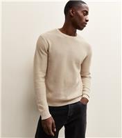Men's Stone Regular Textured Crew Neck Jumper New Look