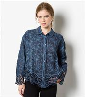 Women's Navy Floral Crochet Hem Blouse Apricot New Look