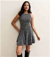 Women's Black Textured Sleeveless Skater Mini Dress New Look