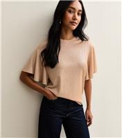 Women's Rose Gold Metallic Jersey Flutter Sleeve Top New Look