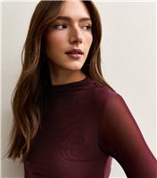 Women's Dark Purple Jersey Mesh Ruched Side Bodysuit New Look