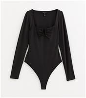 Women's Black Jersey Notch Neck Long Sleeve Bodysuit New Look