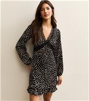 Women's Black Spotty Lace Trim Mini Dress New Look