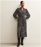 Women's Black Crinkled Spotty Print Shirt Dress New Look