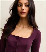 Women's Dark Burgundy Jersey Buttoned Square Neck Top New Look