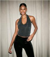Women's Gunmetal Soft Touch Glittery Halter Neck Top New Look