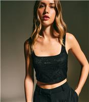 Women's Black Lace Square Neck Bralette Top New Look