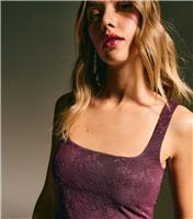 Women's Dark Burgundy Lace Square Neck Bralette Top New Look