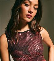 Women's Red Sequin Rose Print Sleeveless Top New Look