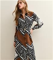 Women's Black Patchwork Print Midi Shirt Dress New Look
