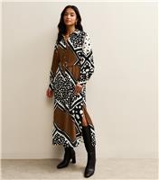 Women's Petite Black Patchwork Print Midi Shirt Dress New Look