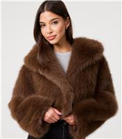 Women's Brown Faux Fur Cropped Fur Jacket Pink Vanilla New Look