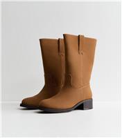 Women's Tan Faux Suede Pull On Boots Vegan New Look