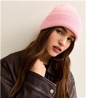 Light Pink Thin Ribbed Beanie New Look