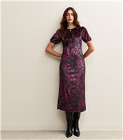 Women's Black Floral Print Velvet Midi Dress New Look