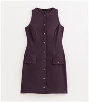 Women's Purple Panelled Button Up Mini Pinafore Dress New Look