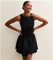 Women's Black Pleated Skater Mini Dress New Look