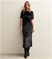 Women's Black Velvet Puff Sleeve Midi Dress New Look
