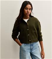 Girls' Dark Khaki Chunky Front Pocket Cardigan New Look