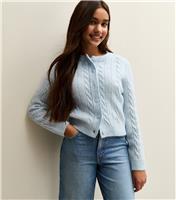 Girls' Light Blue Star Embroidered Cable Knit Cardigan New Look
