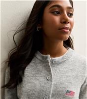 Girls' Grey American Flag Embroidered Cardigan New Look