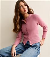 Women's Pink Scalloped Trim Compact Knit Cardigan New Look