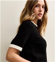 Women's Black Knit Contrast Rib T-Shirt New Look