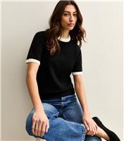Women's Tall Black Contrast Trims Midweight Knit Top New Look