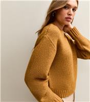 Women's Dark Yellow Short Midweight Knit Jumper New Look