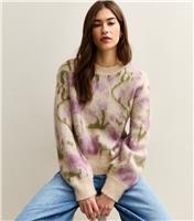 Women's Cream Floral Brushed Knit Jumper New Look