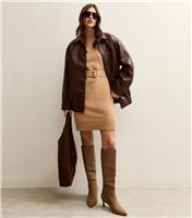 Women's Camel High Neck Belted Mini Dress New Look