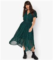 Women's Dark Green Square Pattern Midi Dress Apricot New Look