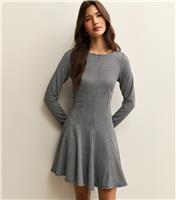 Women's Black and White Check Sash Neck Skater Mini Dress New Look