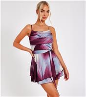 Women's Purple Marble Ruffle Playsuit Quiz New Look