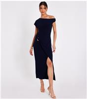 Women's Navy Asymmetric Wrap Midaxi Dress Quiz New Look