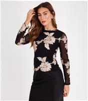 Women's Black Mesh Floral Applique Top Quiz New Look