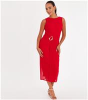 Women's Petite Red Mesh Midi Dress Quiz New Look