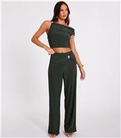 Women's Khaki Wide Leg Buckle Trousers Quiz New Look