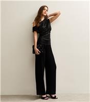 Women's Black Crinkled Wide Leg Trousers New Look