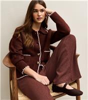 Women's Dark Brown Crinkled Wide Leg Trousers New Look