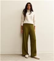 Women's Light Khaki Crinkled Wide Leg Trousers New Look
