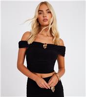 Women's Black Bardot Buckle Crop Top Quiz New Look