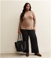 Women's Plus Size Black Crinkled Wide Leg Trousers Curves New Look