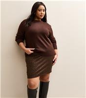 Women's Plus Size Brown Animal Jacquard Tube Skirt Curves New Look