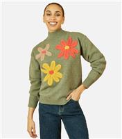 Women's Green Floral Appliqued Jumper Yumi New Look