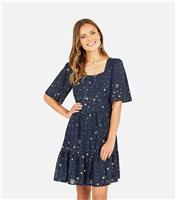 Women's Navy Foil Star Mini Dress Yumi New Look